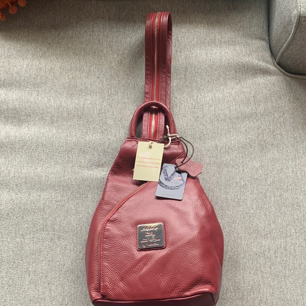 Valentina Leather Handbag Burgundy Sling Tote Bag NWT! Made in Italy purse